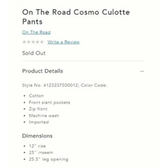 NWT-On the Road x Anthropologie Mint Cosmo Culotte Pants - L - Picture 6 of 6